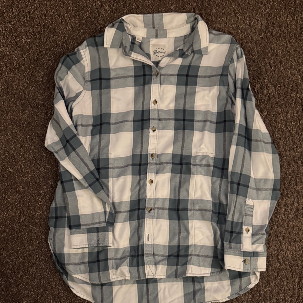 Jachs Ivory and Blue Plaid Button-Down Shirt